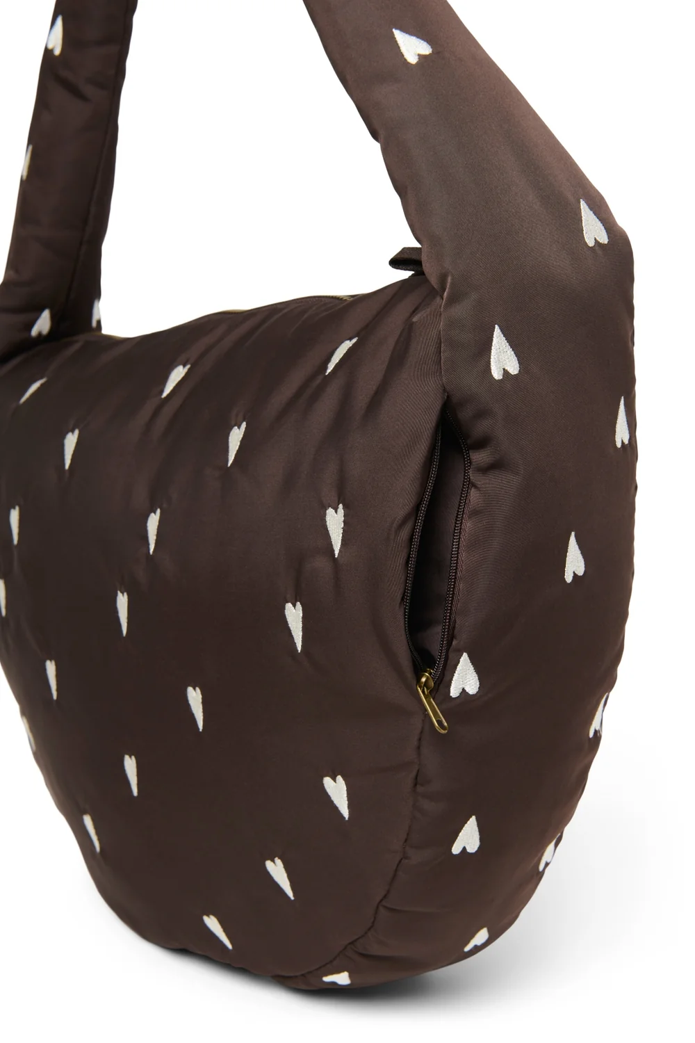 Puffy Cross Body Bag | Brown Hearts