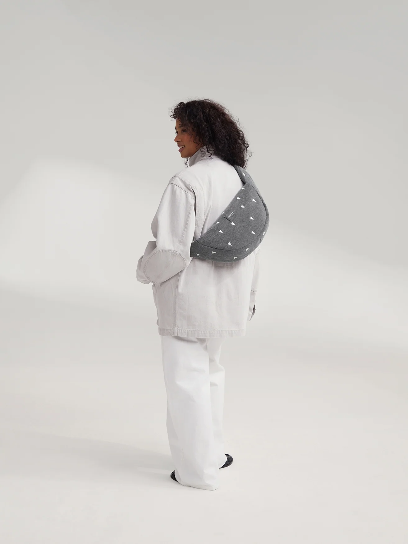 Denim Mini Cross Body Bag | Grey Hearts