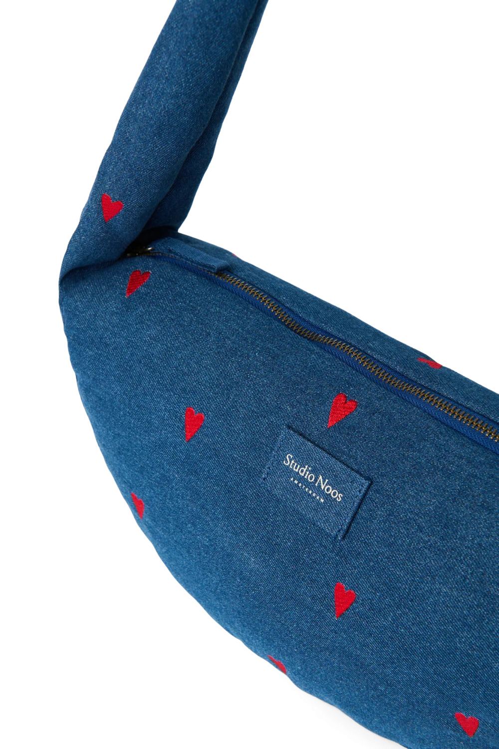 Denim Mini Cross Body Bag | Dark Blue Red Hearts