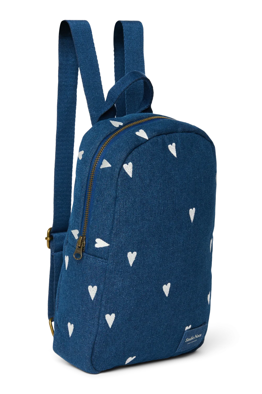 Denim Mini Backpack | Dark Blue White Hearts