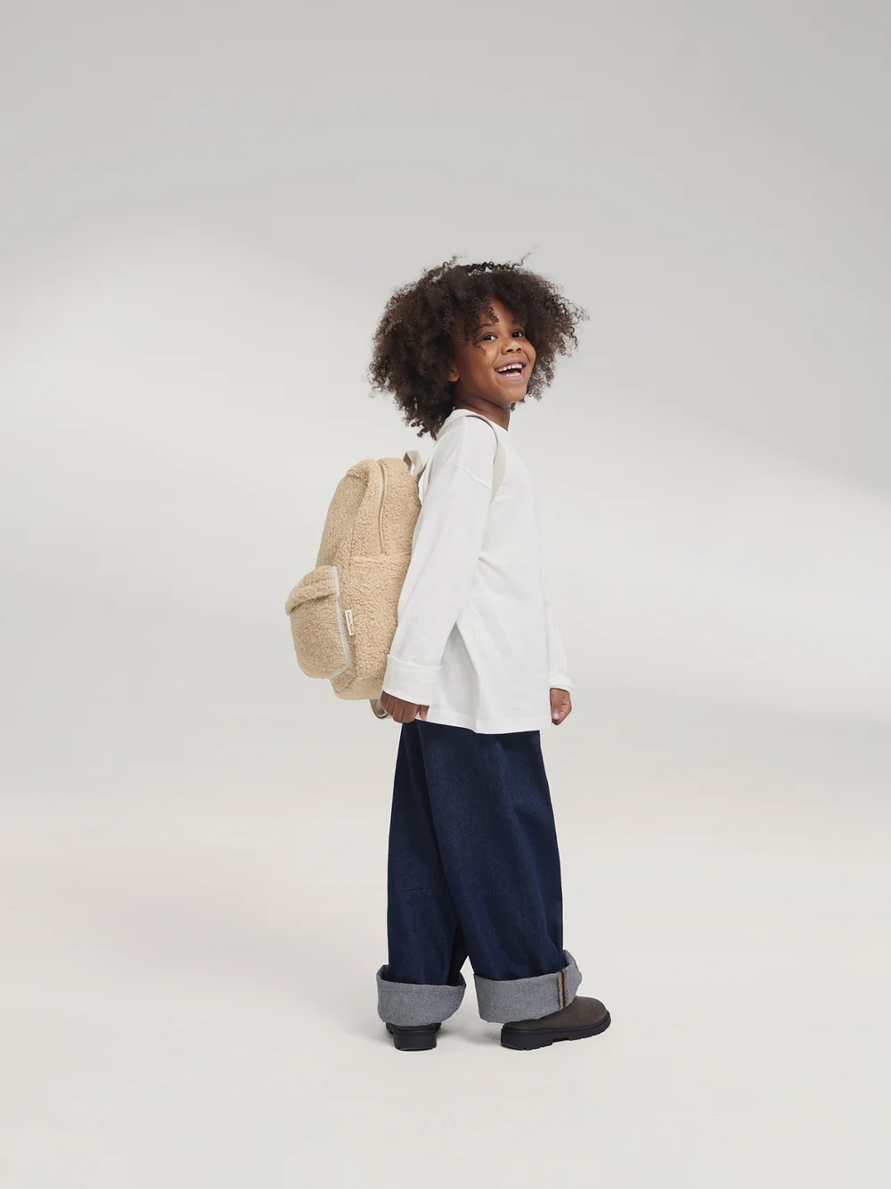 Teddy Midi Backpack Front Pocket | Ecru