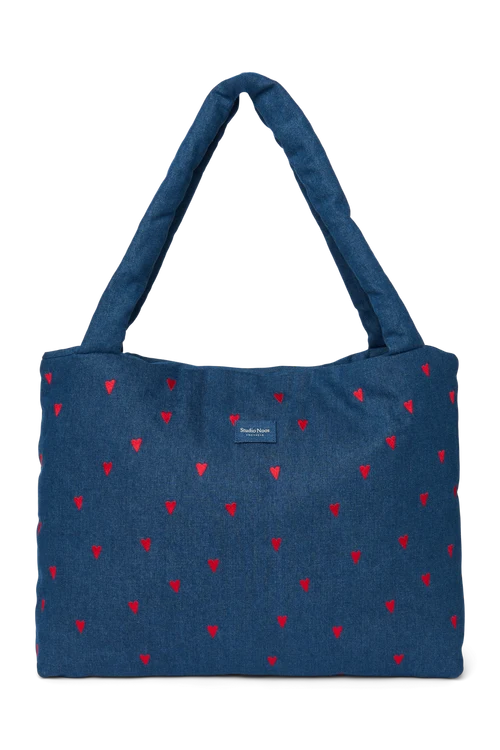 Denim Mom Bag | Dark Blue Red Hearts