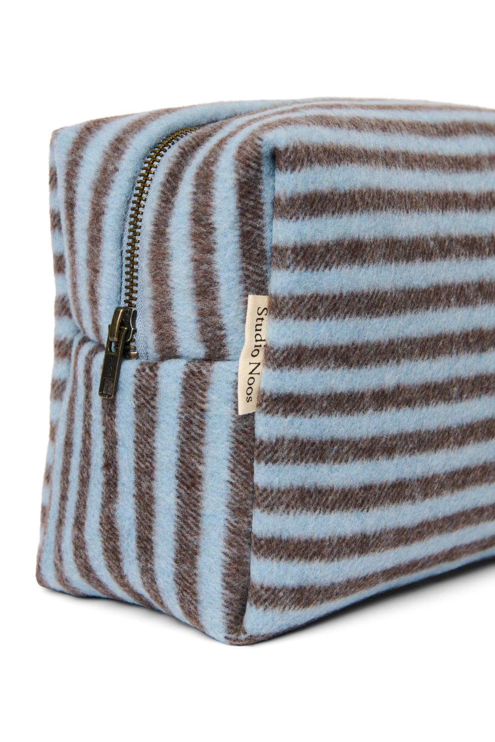 Stripy Wool Toiletry Bag | Light Blue / Brown