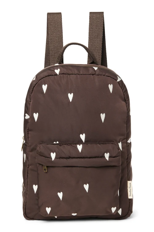 Puffy Midi Backpack | Brown Hearts