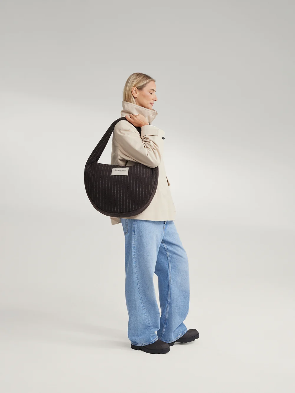 Flannel Chalkstripe Cross Body Bag | Brown