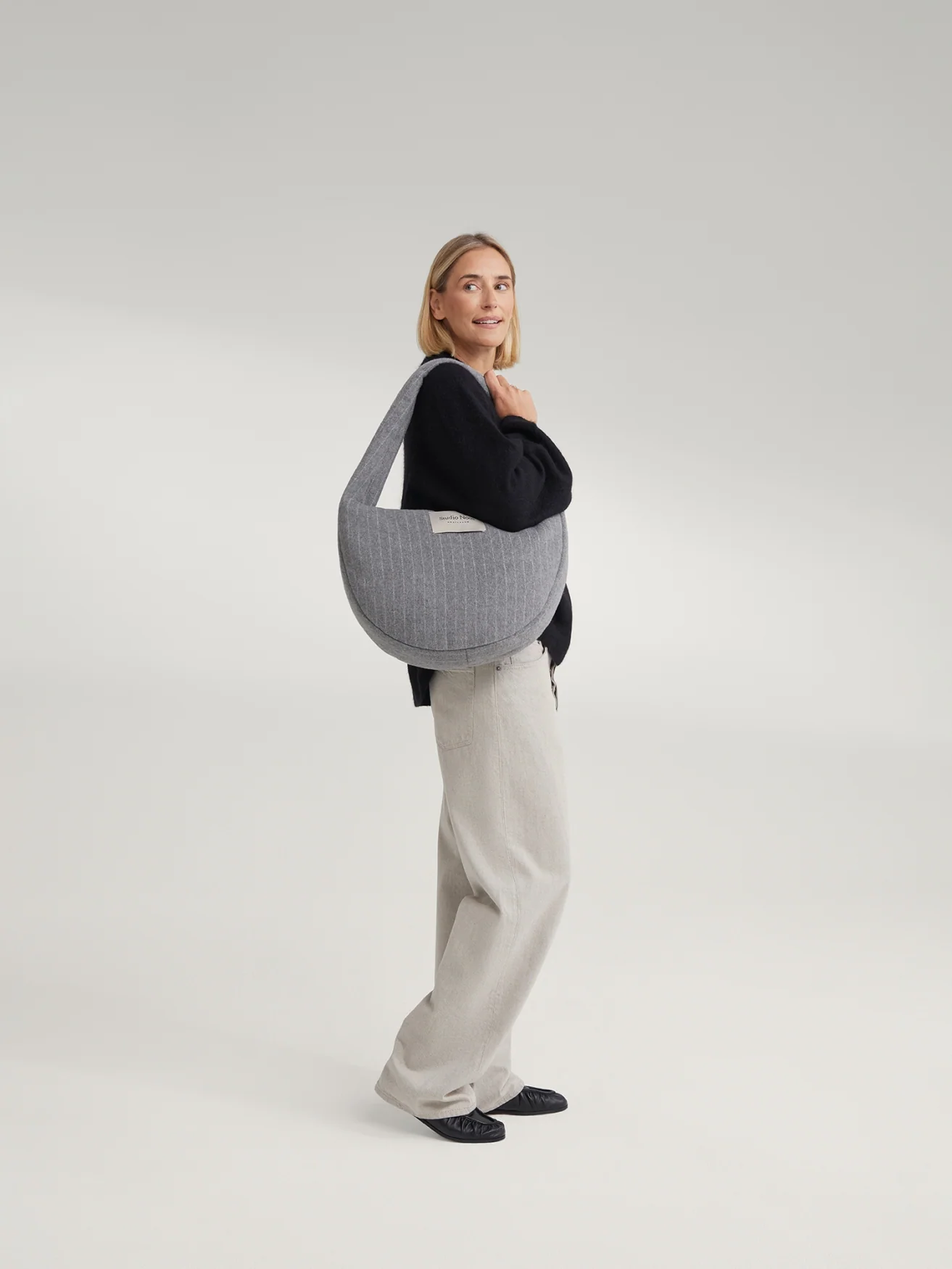 Flannel Chalkstripe Cross Body Bag | Light Grey