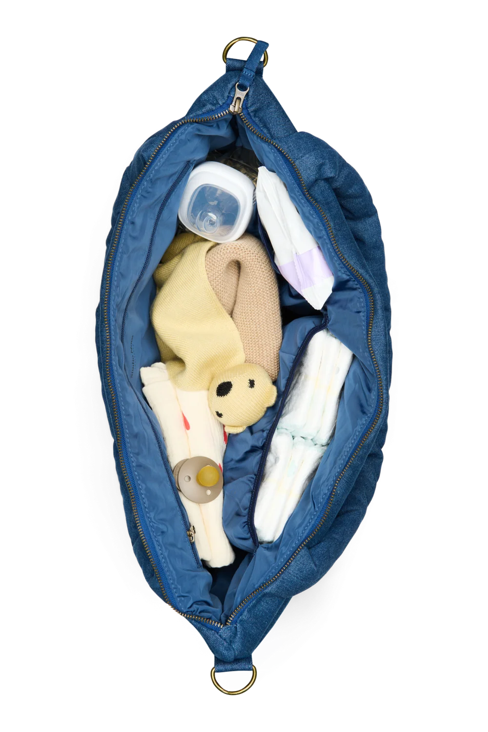 Denim Diaper Bag | Dark Blue Red Hearts