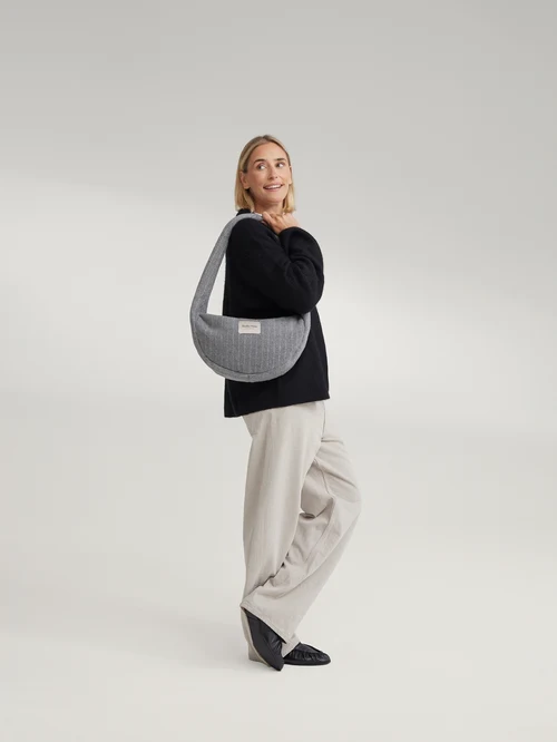 Flannel Chalkstripe Mini Cross Body Bag | Light Grey