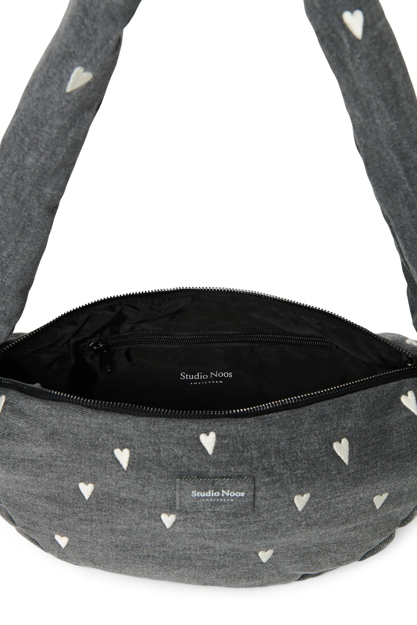 Denim Mini Cross Body Bag | Grey Hearts