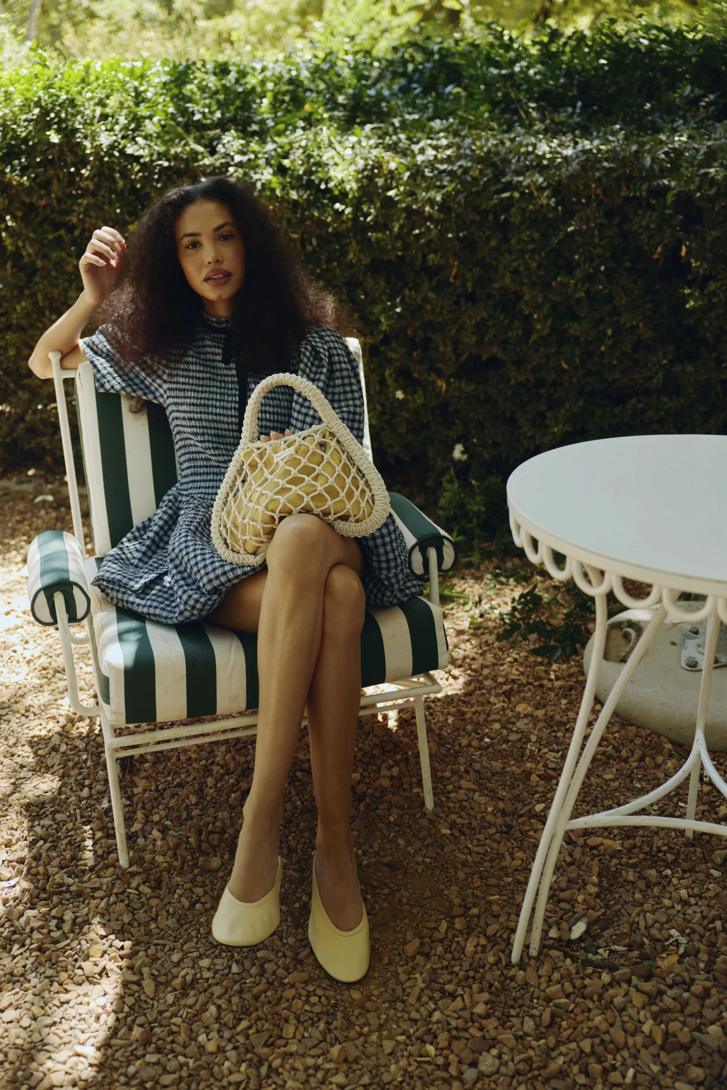 Blue-Yellow Reversible Insert | Natural Macram&eacute; Mini Handbag with