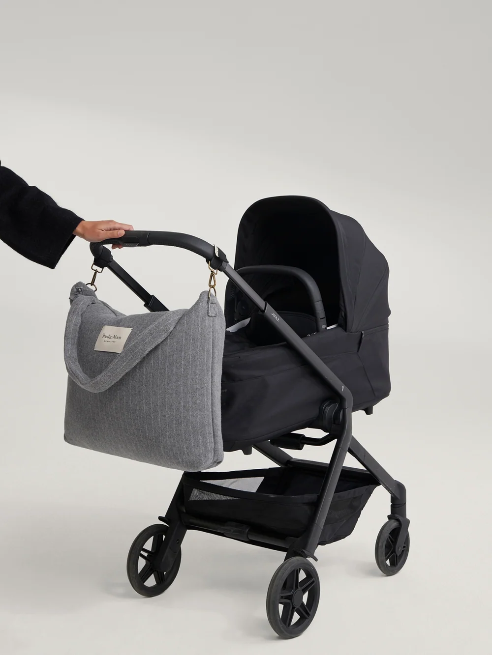 Flannel Chalkstripe Diaper Bag | Light Grey
