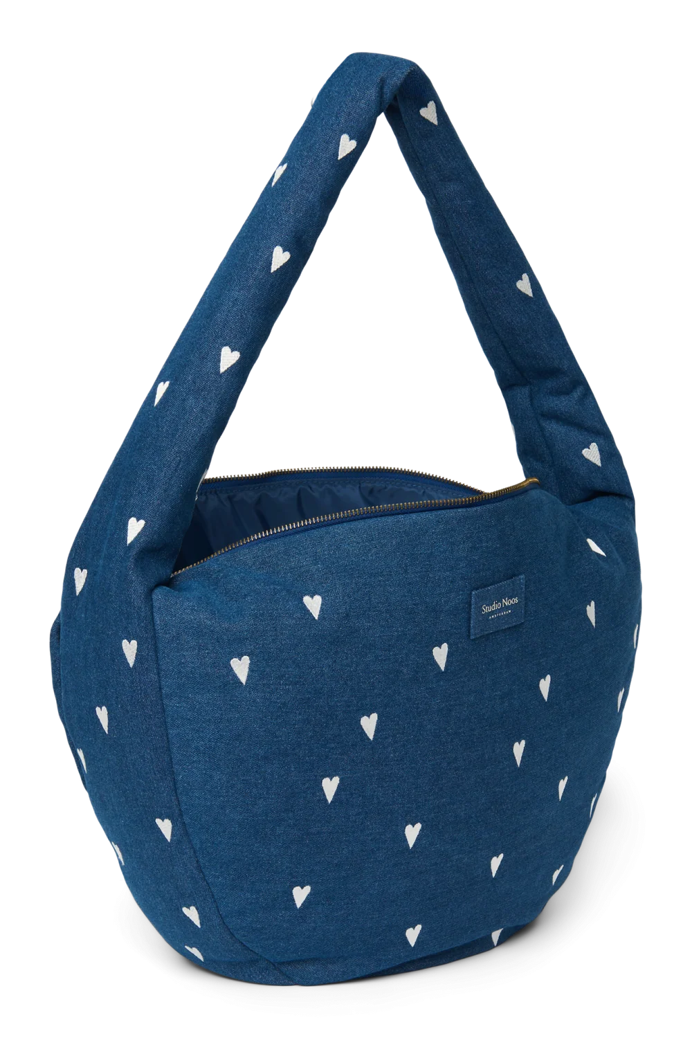 Denim Cross Body Bag | Dark Blue White Hearts