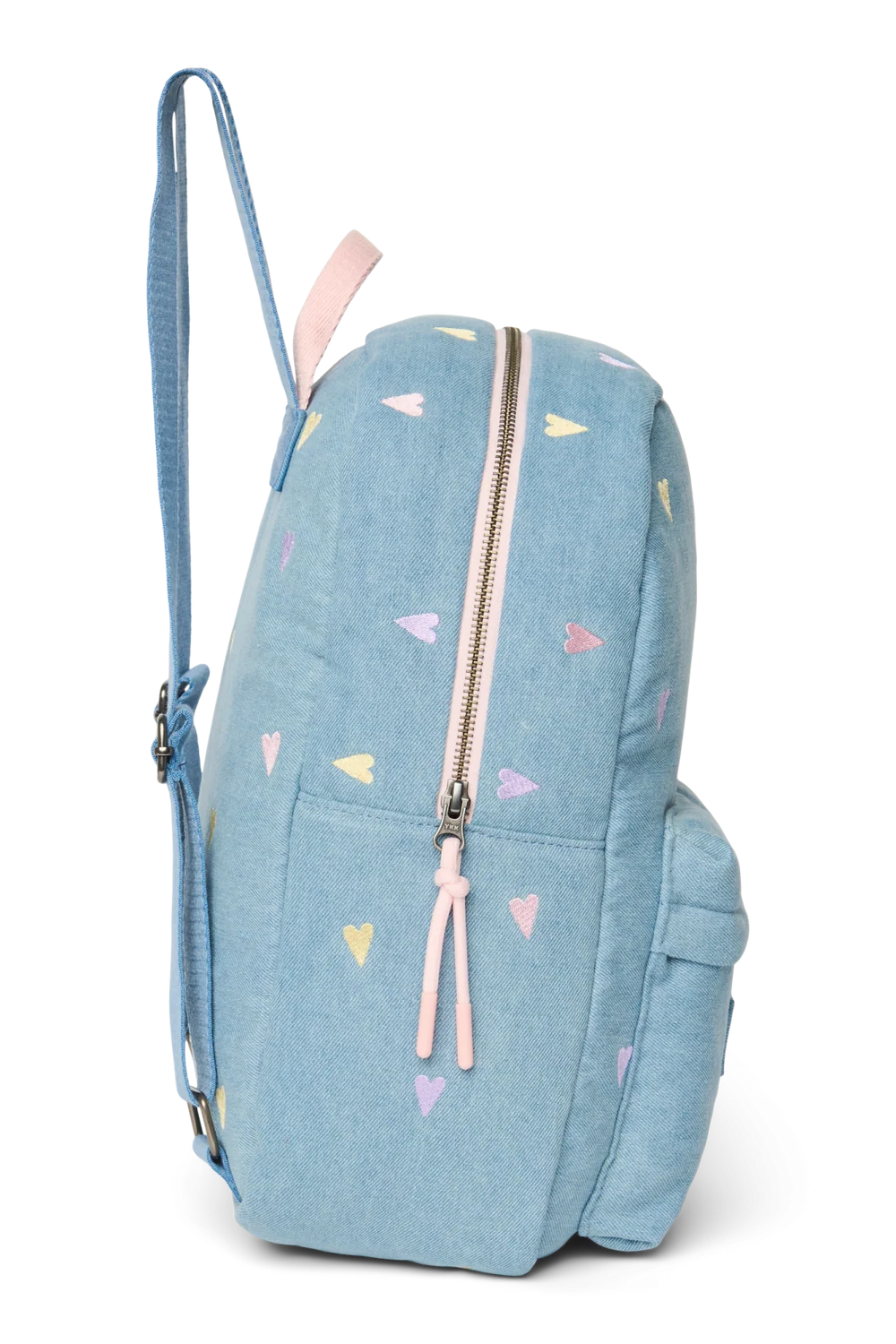Denim Midi Backpack | Light Blue Hearts