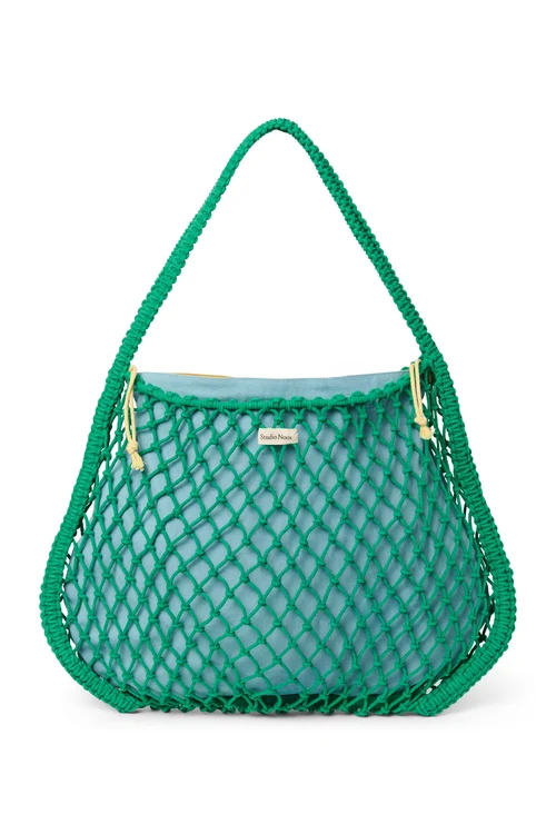 Blue-Yellow Reversible Insert | Green Macram&eacute; Mom Bag with