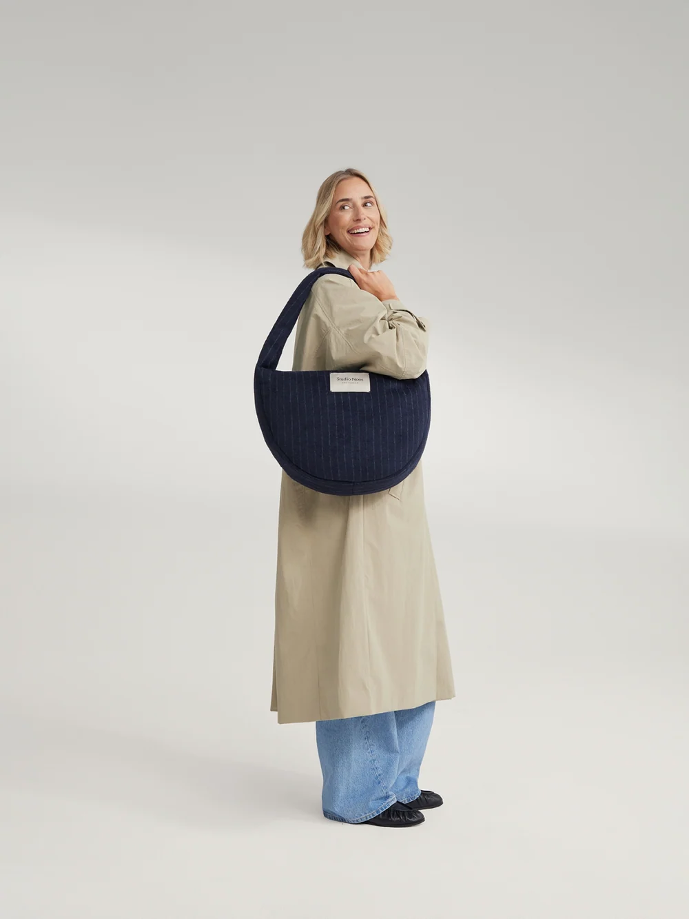 Flannel Chalkstripe Cross Body Bag | Dark Blue
