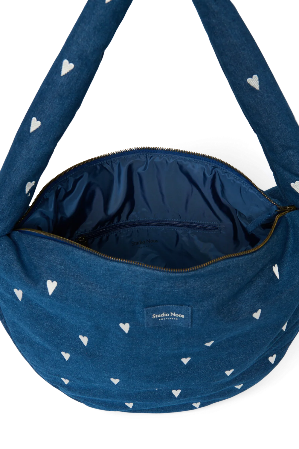 Denim Cross Body Bag | Dark Blue White Hearts