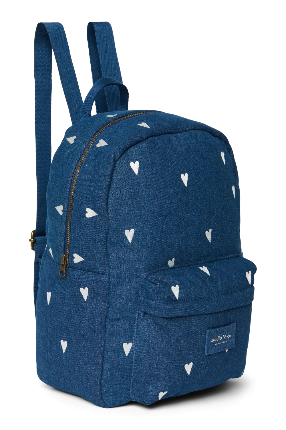 Denim Midi Backpack | Dark Blue White Hearts