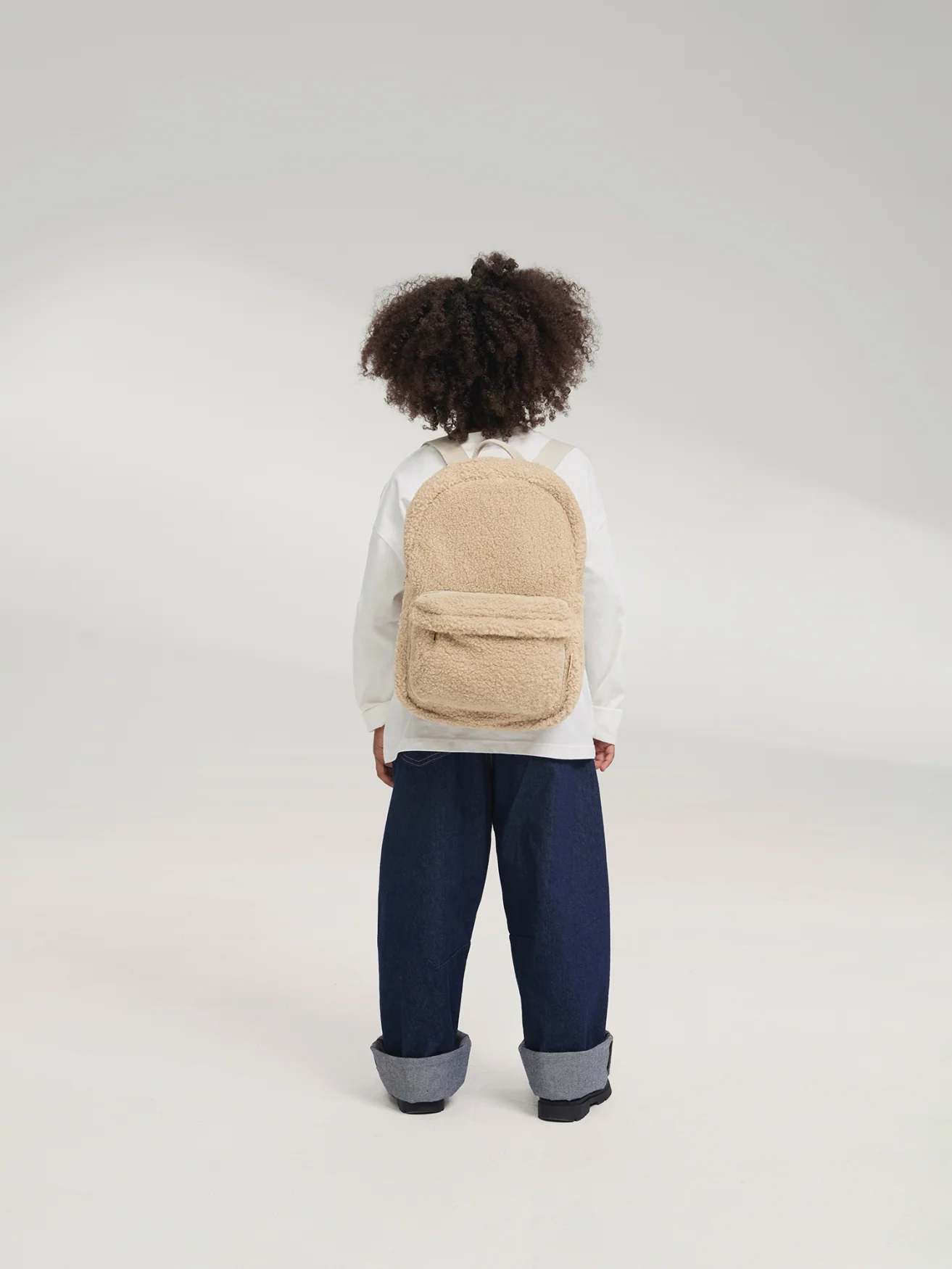 Teddy Midi Backpack Front Pocket | Ecru
