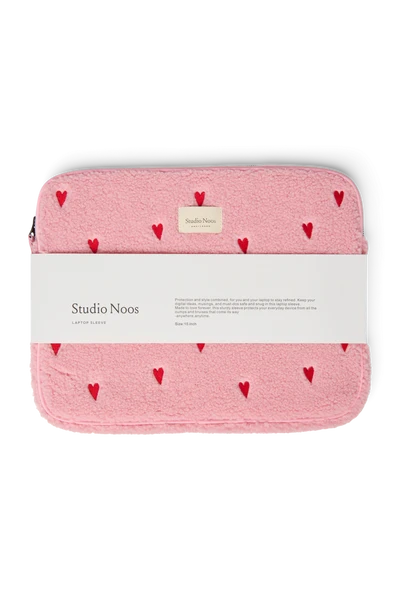 Teddy Laptop Sleeve 15 Inch | Light Pink Hearts