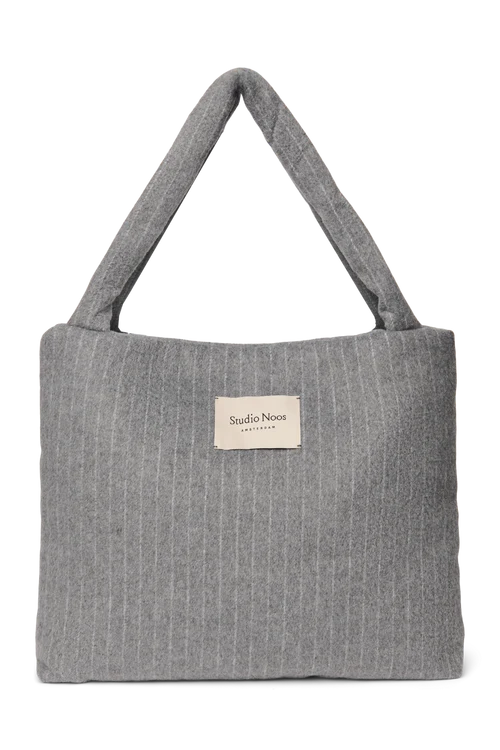 Flannel Chalkstripe Mom Bag | Light Grey