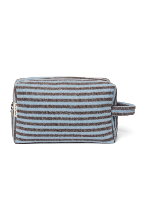 Stripy Wool Toiletry Bag | Light Blue / Brown