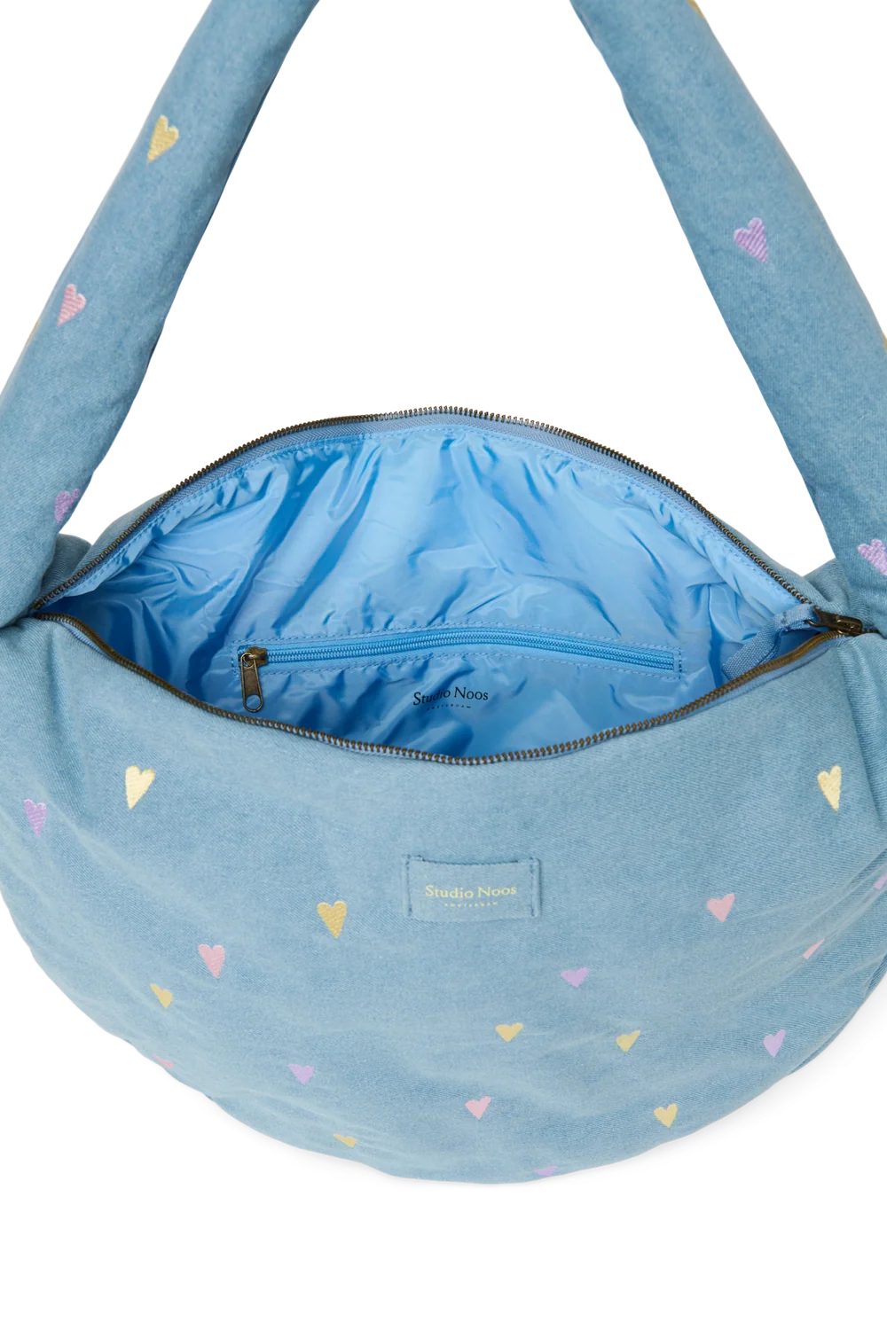 Denim Cross Body Bag | Light Blue Hearts