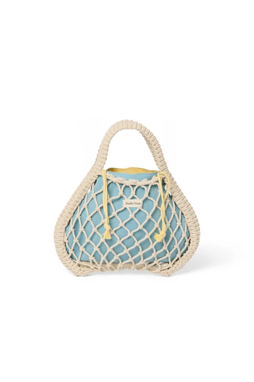 Blue-Yellow Reversible Insert | Natural Macram&eacute; Mini Handbag with