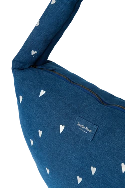 Denim Cross Body Bag | Dark Blue White Hearts