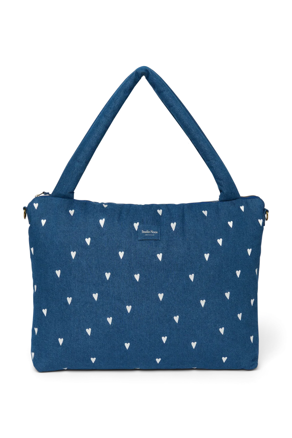 Denim Diaper Bag | Dark Blue White Hearts