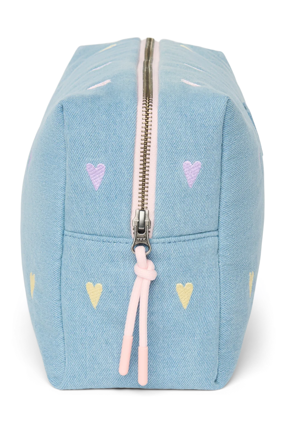 Denim Toiletry Bag | Light Blue Hearts