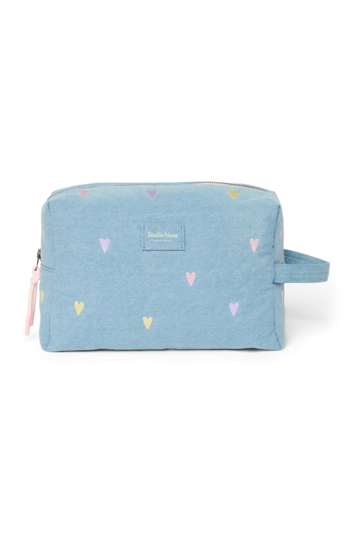 Denim Toiletry Bag | Light Blue Hearts