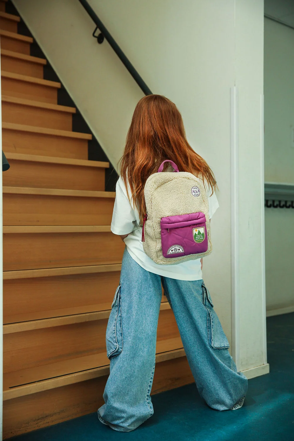 Teddy Midi Backpack | Ecru/Purple