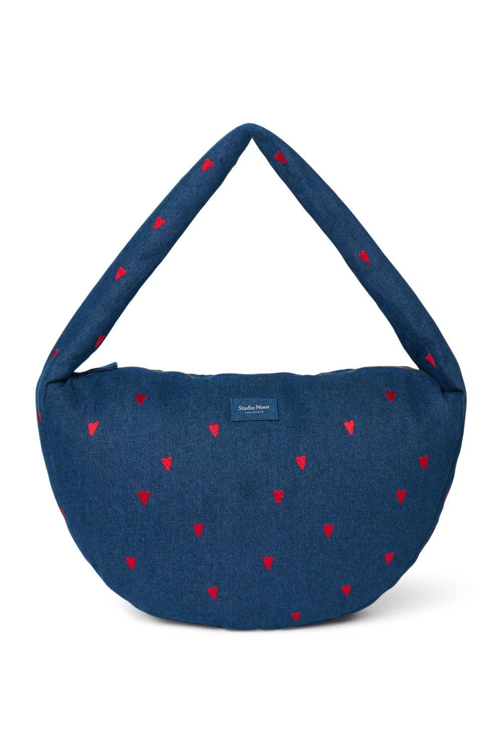 Denim Cross Body Bag | Dark Blue Red Hearts