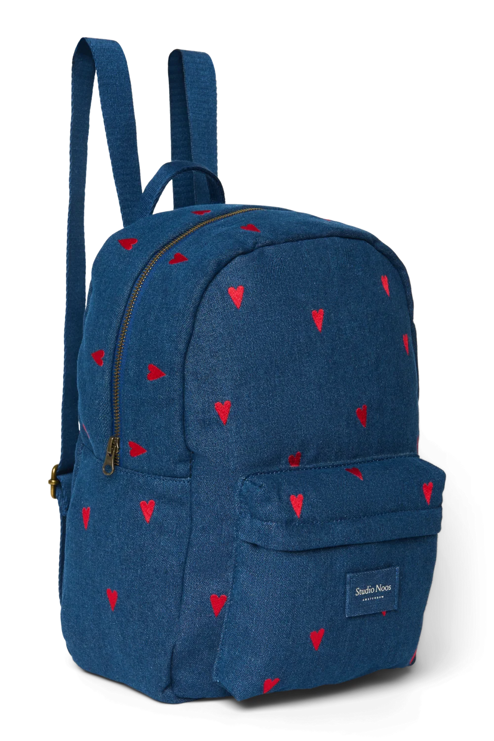 Denim Midi Backpack | Dark Blue Red Hearts