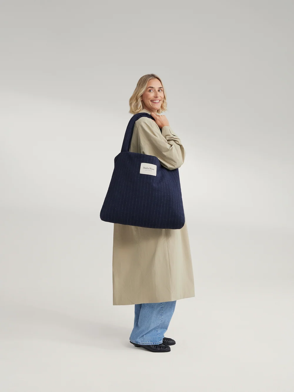 Flannel Chalkstripe Mom Bag | Dark Blue