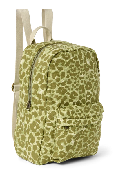 Cotton Midi Backpack | Green Leopard