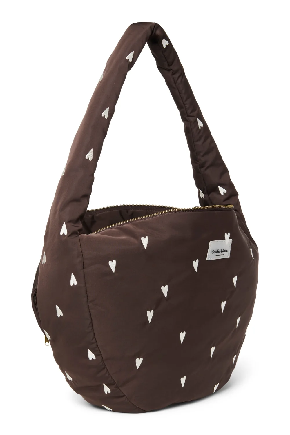 Puffy Cross Body Bag | Brown Hearts