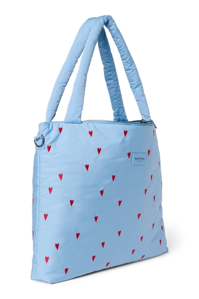 Puffy Diaper Bag | Light Blue Hearts