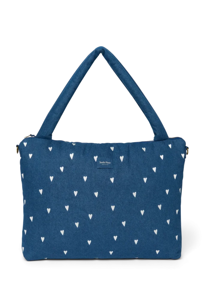 Denim Diaper Bag | Dark Blue White Hearts