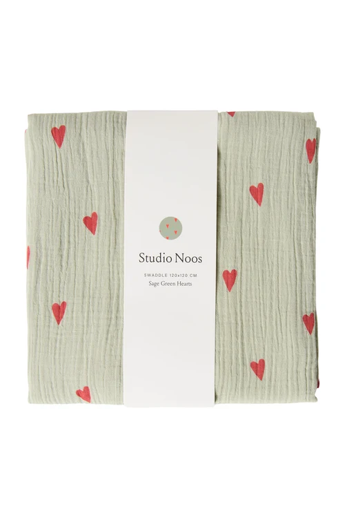 Swaddle Print Large | Green Hearts