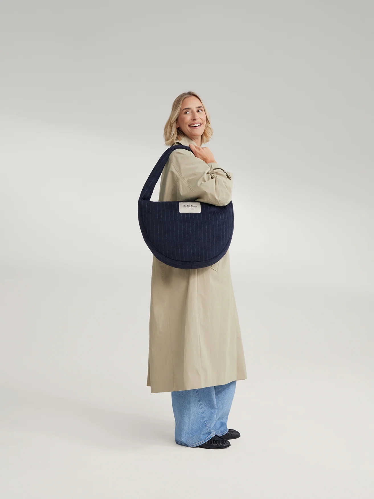 Flannel Chalkstripe Cross Body Bag | Dark Blue
