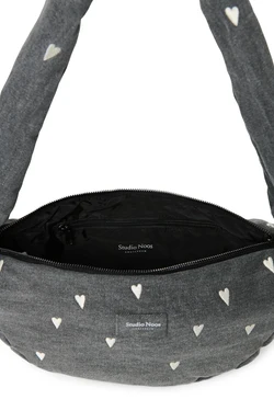 Denim Mini Cross Body Bag | Grey Hearts