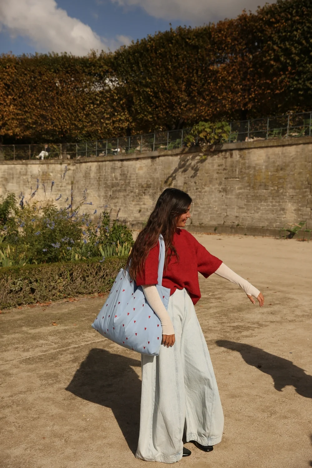 Puffy Mom Bag | Light Blue Hearts