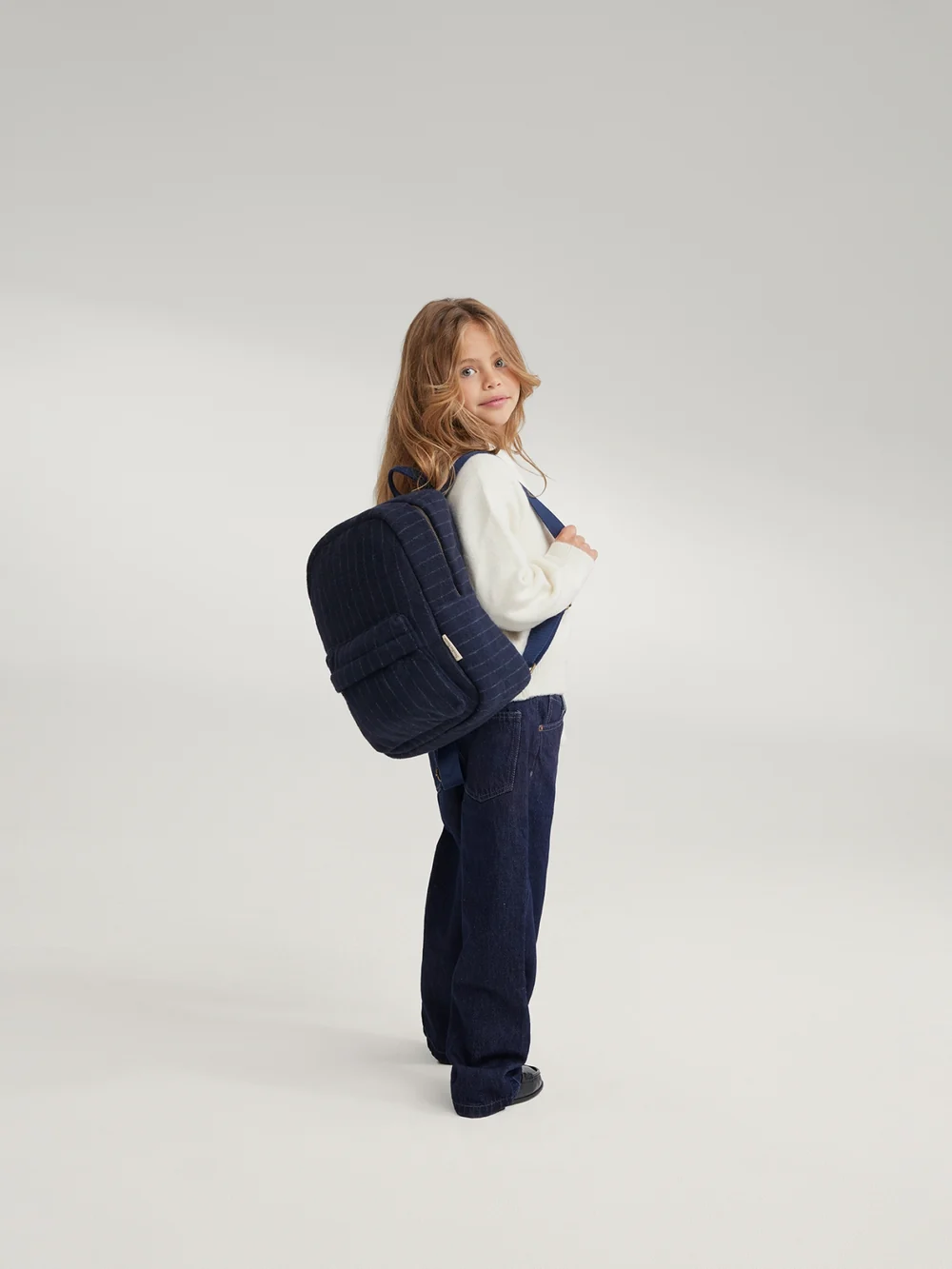 Flannel Chalkstripe Midi Backpack | Dark Blue
