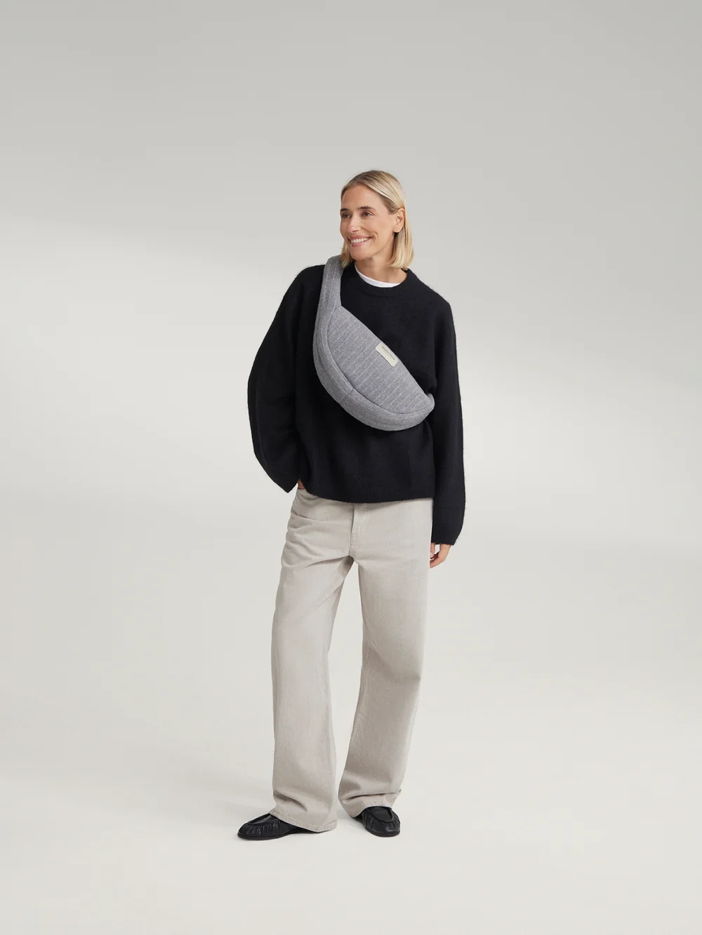 Flannel Chalkstripe Mini Cross Body Bag | Light Grey