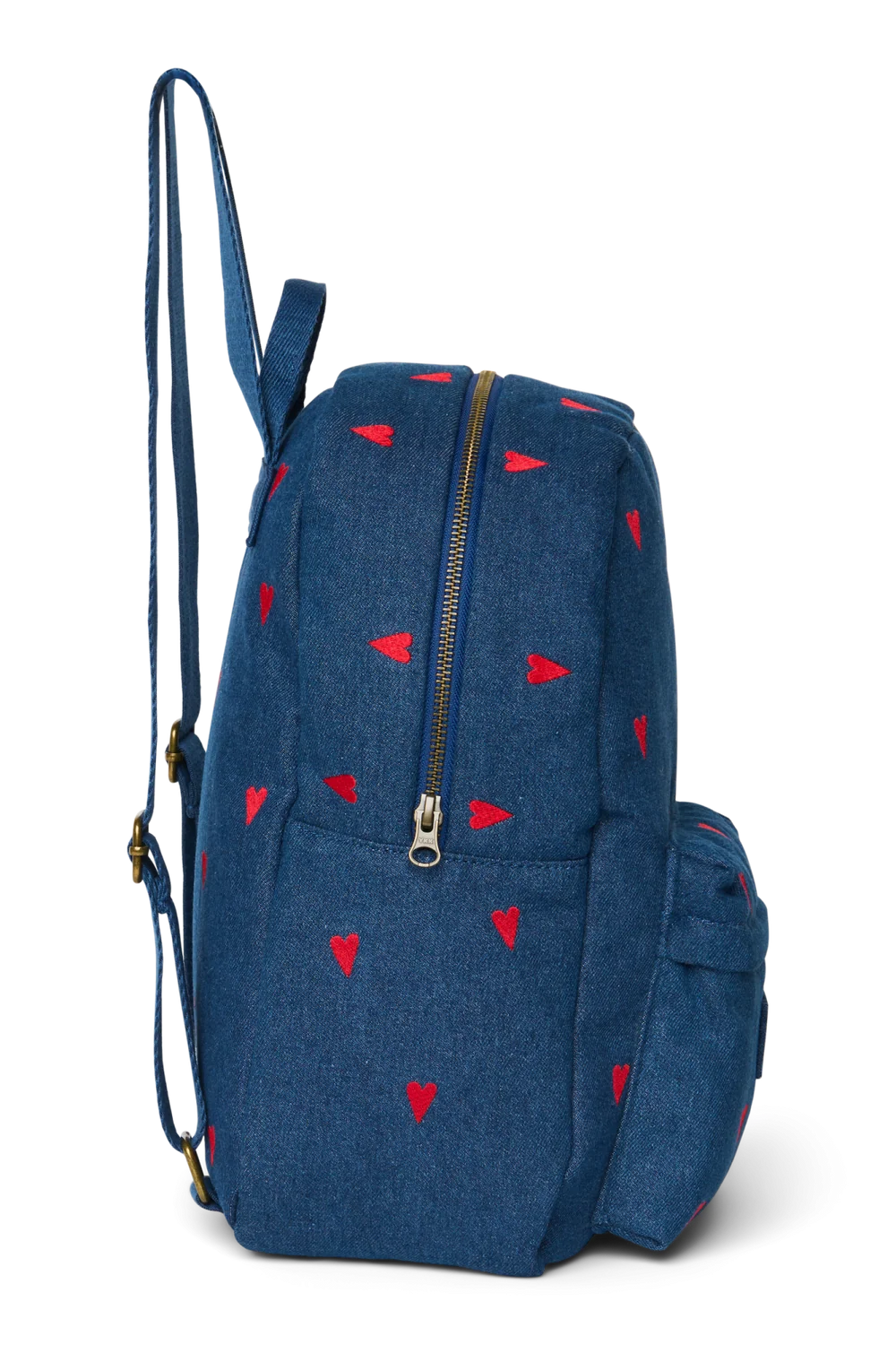 Denim Midi Backpack | Dark Blue Red Hearts