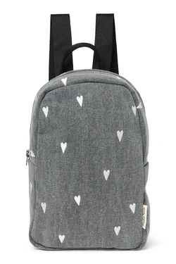 Denim Mini Backpack | Grey Hearts