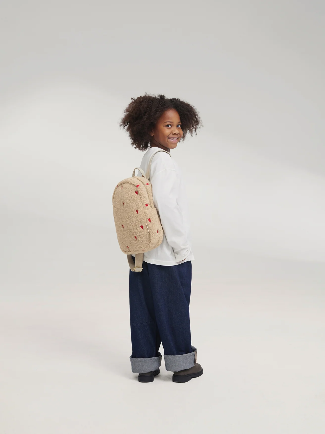 Teddy Mini Backpack | Ecru Hearts