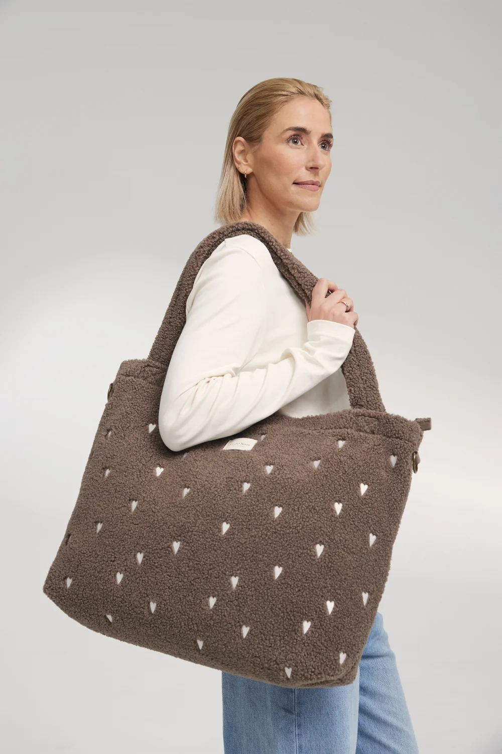 Teddy Diaper Bag | Brown Hearts