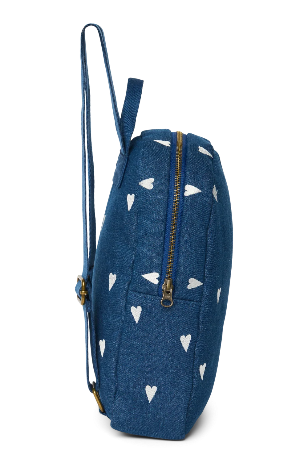 Denim Mini Backpack | Dark Blue White Hearts